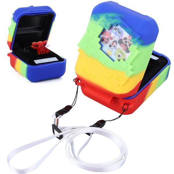 Gencokok Silicone Cover Case for Bitzee Disney Interactive Toy Digital Pet and Case, Protective Cover Skin Sleeve with Lanyard, Rainbow Bitzee Case Virtual Electronic Pets Accessories