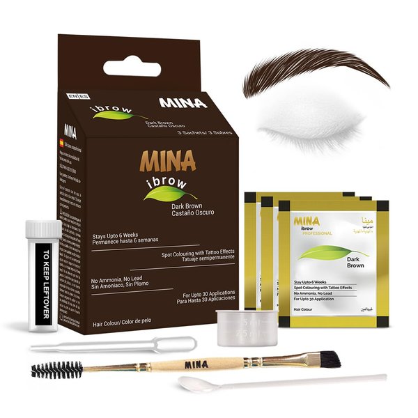 MinaiBrow Tint Kit Dark Brown | Natural Spot Coloring Brow Tinting Powder with Duo Angled Brush | Water & Smudge Proof Tint, Instant Brow Dye Kit, 100% Gray Converge