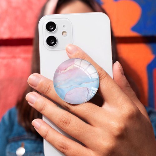 Ksadiye Phone Grip with Expanding Kickstand,Cell Phone Collapsible Stand Pink Blue Marble Design for Smartphones