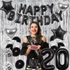 20th Birthday Party Decorations Black 20 Year Old Birthday Decorations Kit for Men Women Happy Birthday Banner Balloon Sash Cake Topper Silver Fringe Curtain Star Heart Balloon 20th Birthday Supplies