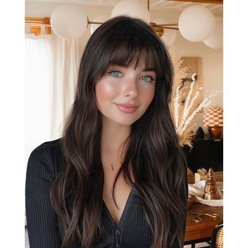 Rosooi Curtain Bangs Human Hair Clip in Bangs for Women Black Brown Color Fake Air Bangs for Daily Wear Hair Clip Bangs