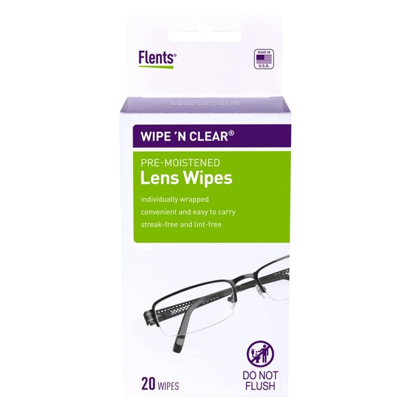 Flents Wipe 'N Clear Pre-Moistened Lens Wipes Assorted 20 Count, Made in The USA