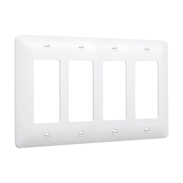 TayMac 5555W Masque 5000 Series Nonmetallic Wallplate, Four Decorator/Rocker, Four Gang, White Textured