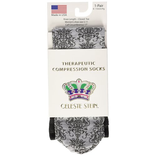Celeste Stein Therapeutic Compression Socks, Grey Damask, 8-15 mmHg, Mild, 0.6 Ounces