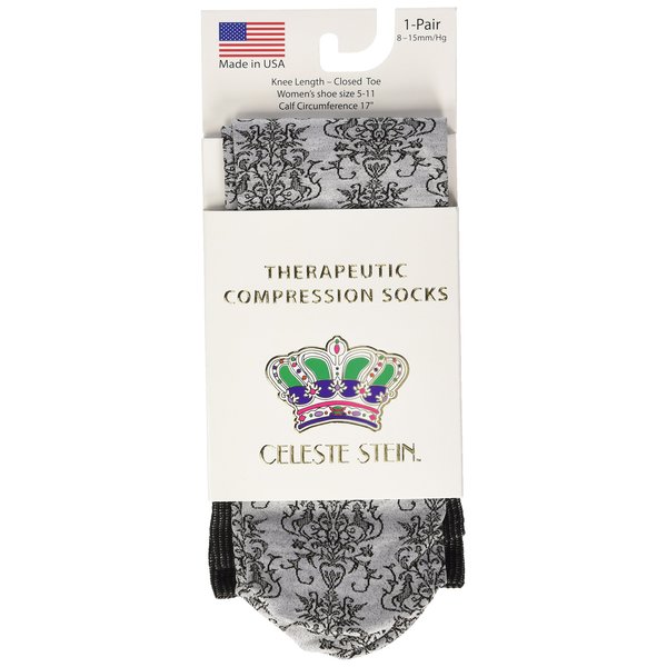 Celeste Stein Therapeutic Compression Socks, Grey Damask, 8-15 mmHg, Mild, 0.6 Ounces