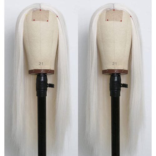 EVLYNN Platinum Blonde Synthetic Lace Front Wigs Silky Straight Platinum White Heat Resistant Replacement Wigs Glueless Lace Wigs for Party Cosplay Daily Wear 24inch