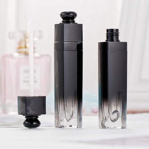 5 Pcs Empty Lip Gloss Tubes Refillable Lip Balm Bottles Vials Containers with Brush Tip Applicator Wand for DIY Lipstick Samples (Black + Transparent)