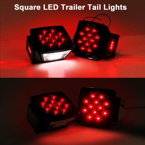 Jamarco Square Led Trailer Tail Lights, 12V Smoked Red Square LED Submersible Trailer Lights Stop Tail Turn Signal Lights License for Utility Trailer Camper Truck RV Marine Snowmobile Left and Right