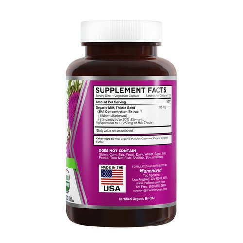 FarmHaven USDA Organic Milk Thistle Capsules |30X Concentrated Seed Extract & 80% Silymarin Standardized - Supports Liver Function and Overall Health | Non-GMO | 120 Veggie Capsules