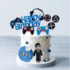 Video Game Cake Toppers Gamer Cake Decoration Game Controller Blue Black Ball Cake Toppers for Game Theme Party Man Boy Birthday Party Supplies (Style 1)
