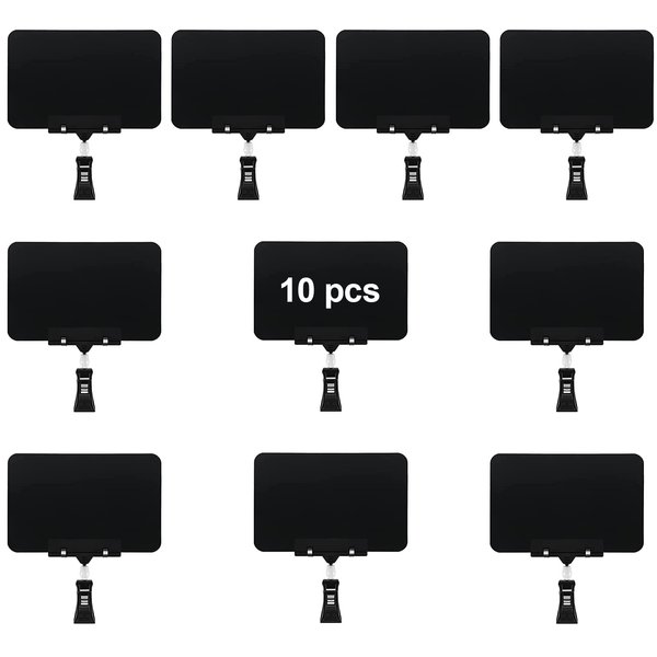 10 Pack Double Head Display Clips Rotating Reuse Sign Price Tag Merchandise Sign Display Clip Holder, SIYOMG Mini Plastic Chalkboard Sign with Clip for Business, Party, Office, Exhibition (Black)