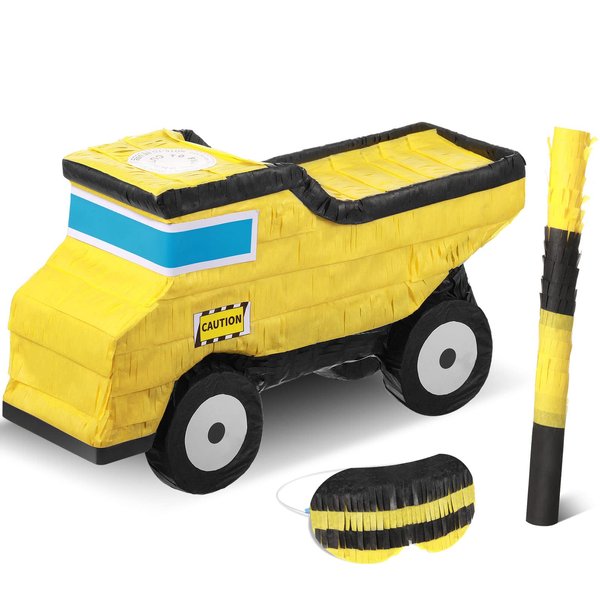 Deekin Small Dump Truck Piñata Construction Piñata with Blindfold and Stick Construction Party Decorations Tractor Excavator Piñata Hold Candy Favors for Birthday Party Supplies,13.4 x 7 x 3.6 Inch