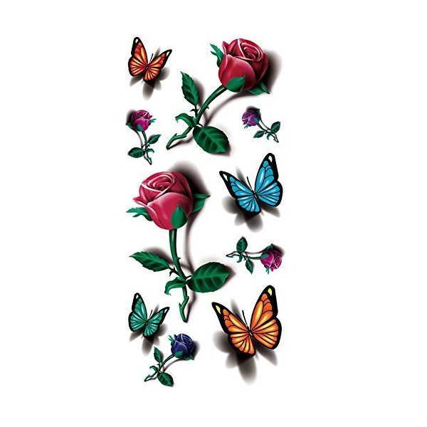 TAFLY 5 Sheets 3D Ladies Body Art Sticker Sexy Butterfly Rose+Butterfly Temporary Tattoo