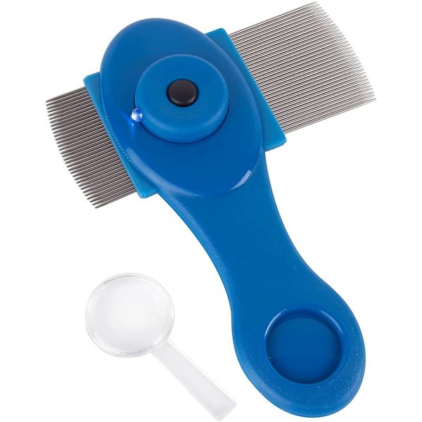 EZY DOSE Kids Lice and Eggs Comb, Hair Care for Baby, Toddler, Adult, Includes Light, Magnifying Glass, Stainless Steel Pin Teeth, Blue, 3.3 Oz, BPA Free
