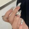 Press on Nails with Designs Medium Length, Coffin Shape Full Cover Reusable False Nails with Glue, Stick on Nails with Chrome Butterfly, Artificial Acrylic Fake Nails for Women, Glue on Nails Square