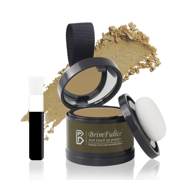 BRIMFULITE Hair Root Touch Up Powder, Quick Cover Gray Hairline Powder, Windproof & Sweatproof Root Cover Up Powder for Women Men with Compact Puff and Mirror 0.14 Oz. (Blonde, 0.14 Oz.)
