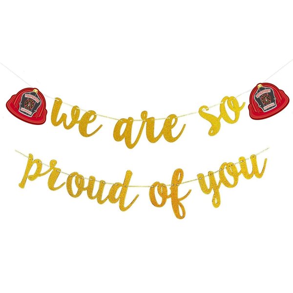 DodelyGz Firemen Theme We Are So Proud Of You Banner,Firefighter Retirement Party Birthday Party Decoration Accessory