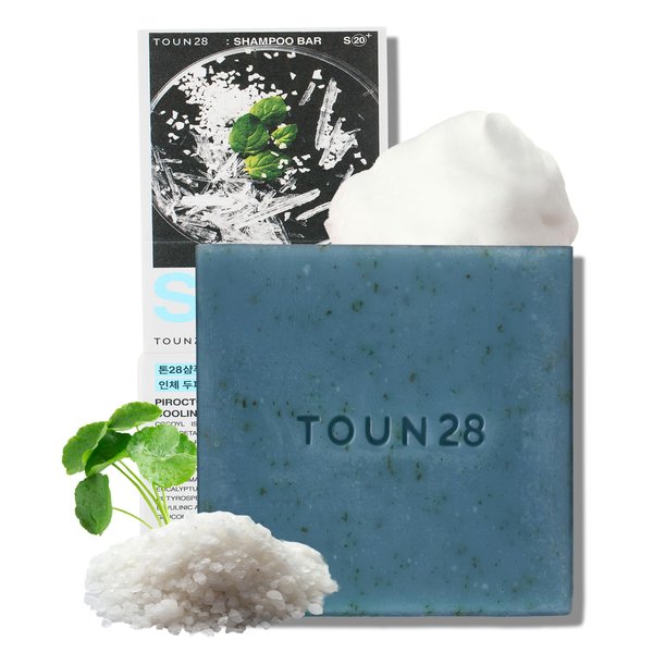 TOUN28 Sea Salt & Menthol Solid Shampoo Bar - Sub Acid, 3.5 oz. for Dandruff & Itch Relief | Scalp Treatment | Vegan, No Chemicals, Zero Plastic | Natural Soothing & Cooling Effect | Sensitive Scalp