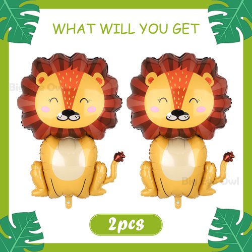 Giant Lion Foil Balloons Jungle Safari Animal Birthday Party Decorations Mylar Balloon For Boy Kids Wild One Theme Birthday Party Decor Baby Shower Zoo