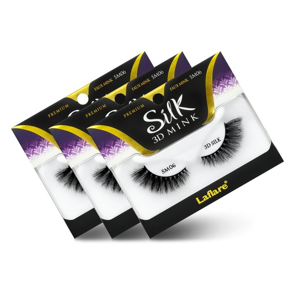 Laflare Silk Mink 3D False Eyelashes Light, Fluffy Natural Looking false lashes, Wispy Lashes. 3PK… (SM06)