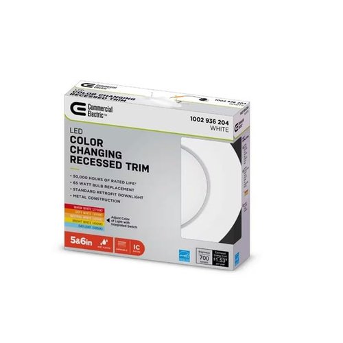 Commercial Electric 5/6 in White Integrated LED Energy Star Color Changing Recessed Trim Downlight