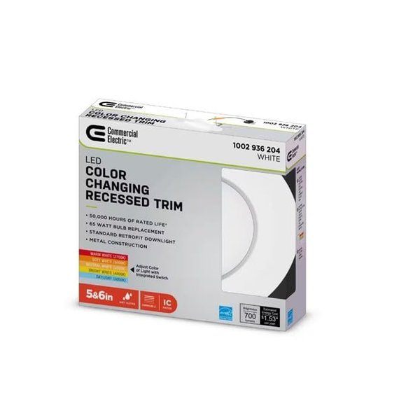 Commercial Electric 5/6 in White Integrated LED Energy Star Color Changing Recessed Trim Downlight
