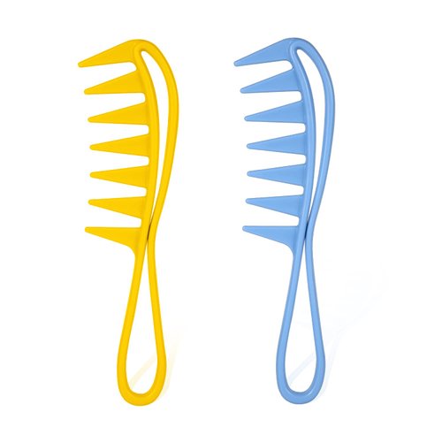 Wide Tooth Comb, 2pcs Plastic Combs Static Free Wide Tooth Comb Light Cleanable Handy Wide Tooth Lift Combs with Tail for Curly Wet Wavy Thick Hair Wigs Barber Salon Women Men (Yellow, Blue)