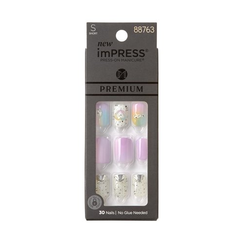 KISS imPRESS No Glue Mani Press On Nails, Bare But Better, 'Sweet Life', Multicolor, Short Size, Squoval Shape, Includes 30 Nails, Prep Pad, Instructions Sheet, 1 Manicure Stick, 1 Mini File