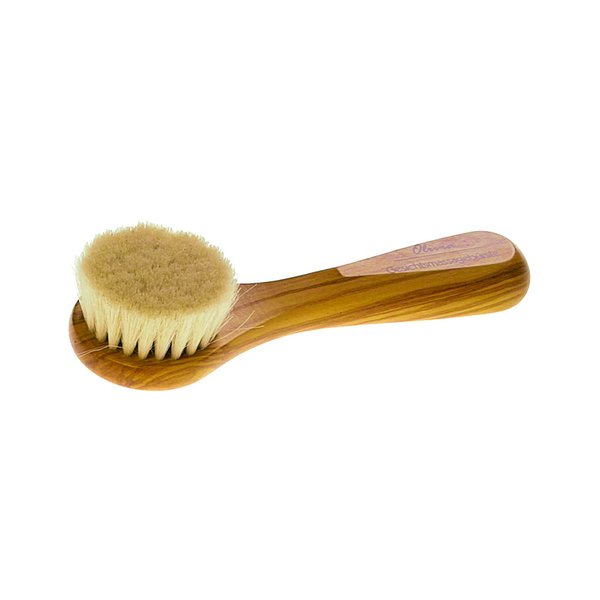 Nessentials Olive Wood Facial Exfoliating Brush with Very Soft Goat's Hair Bristles