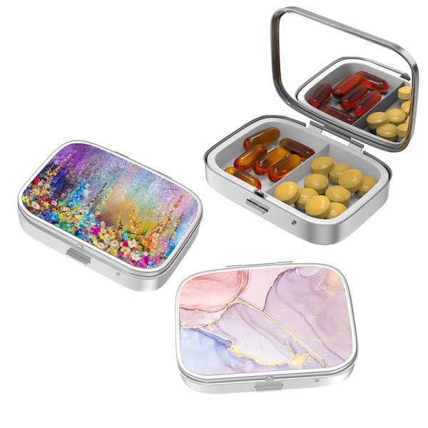 Cute Small Pill case for Pockets & Purses,Elegant Pill Box Makes a Great Gift,3 Compartment Travel Medicine Organizer Stores Progesterone,Capsule Pills,Ibuprofen,Vitamins