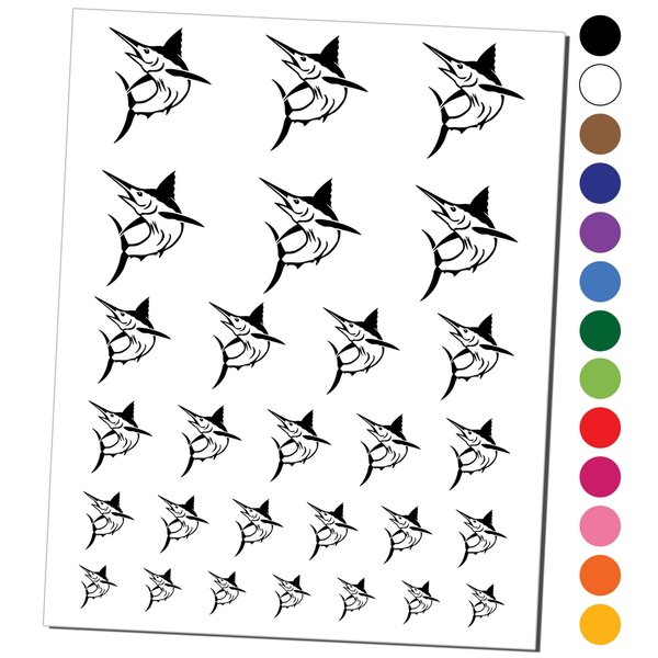 Jumping Marlin Fish Temporary Tattoo Water Resistant Fake Body Art Set Collection - Red (One Sheet)