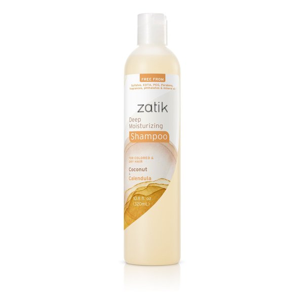 Zatik Naturals - Deep Moisturizing Shampoo with Coconut & Calendula - Vegan Bio-degradable pH balanced, for Colored and Dry Hair, Free From Sulfates, phthalates & Synthetic Fragrances - 10.8 Fl Oz