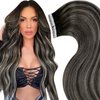 LaaVoo Black Tape in Hair Extensions Human Hair Ombre 22 inch Off Black to Silver with Black Balayage Tape in Human Hair Extensions for Black Women Long Skin Weft 20pcs 50g