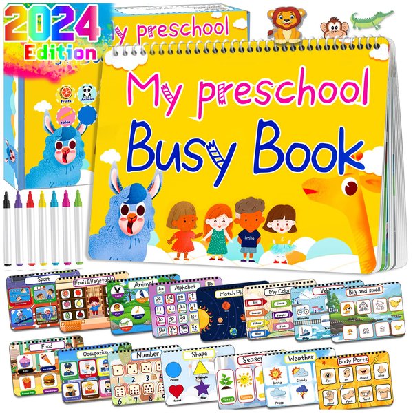 HeyKiddo Toddler Busy Book, New Upgraded Autism Toys for Kids, Preschool Activity Binder for Autism & Special Needs, Drawing/Educational Book for Home School Learning