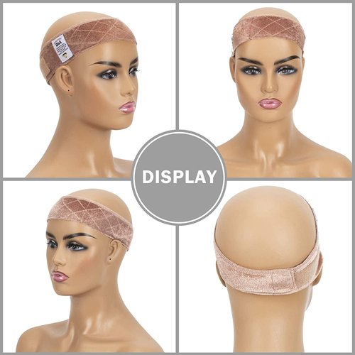 GEX Wig Grip Band Flexible Velvet Scarf Head Hair Wig Band Adjustable Band with 4 Wig Caps(Tan)