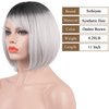SOFEIYAN Short Straight Bob Wigs with Bangs 11 inch Synthetic Daily Party Cosplay Hair Wig for Black Women, Grey