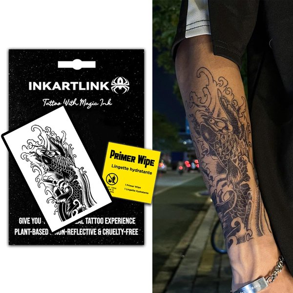 INKARTLINK semi-permanent temporary tattoos, realistic tattoos, suitable for domineering men's tattoos, waterproof and non-reflective, exquisite packaging, unique design(Koi Flower Arm)
