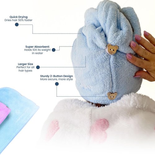 Laucan Linens Extra Plush Microfiber Hair Drying Towel Wrap (2 Pack) Quick Fast Drying | Personal Beauty Styling Accessories | All Hair Types | Hair Wrap | Hair Towels for Women | Micro Fiber
