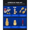 Orion Motor Tech AC Adapter Tool kit, 8-Piece AC Gauge Hose Conversion Adapters Including R134A Can Tap, R134A Quick Couplers, R410 Adapters, Tank Adapter and Valve Core Remover