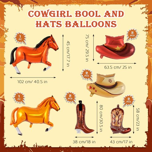 10 Pcs Western Balloons, Western Cowgirl Cowboy Party Balloons,Cowgirl Bachelorette Party Decorations Cowgirl Boot Hat Horse Foil Balloons for Western Rodeo Birthday Party Supplies