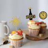 24Pcs Happy New Year Cupcake Topper Glitter Hello 2025 Cake Pick Black Gold Cake Decorations for Welcome 2025 Happy New Year Theme Party Supplies