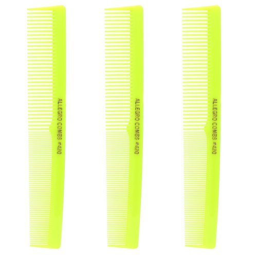 Allegro Combs 420 Hair Stylist Barbers Cutting Combs Beard Comb Mustache Mens Women Toddler Boys Braiding Hair Parting USA 3 Pc. (Neon yellow)