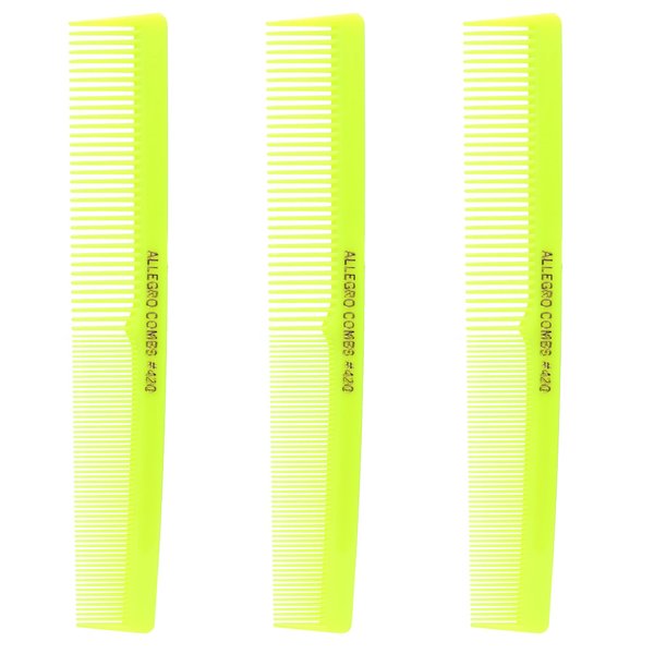 Allegro Combs 420 Hair Stylist Barbers Cutting Combs Beard Comb Mustache Mens Women Toddler Boys Braiding Hair Parting USA 3 Pc. (Neon yellow)