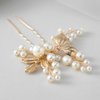 SWEETV 2Pcs Bridal Hair Accessories Pearl Bride Wedding Hair Pins Leaf Bridal Head Piece Rhinestones Hair Jewelry Gold Hair Accessories for Women and Girls