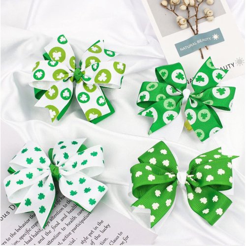 4Pcs St. Patrick's Day Hair Clips/Headbands Handmad Irish Green Shamrock HairBand Lucky Shamrock Hair Clips Costume Hair Accessory for Women, Girls (LLucky Hair Clips)