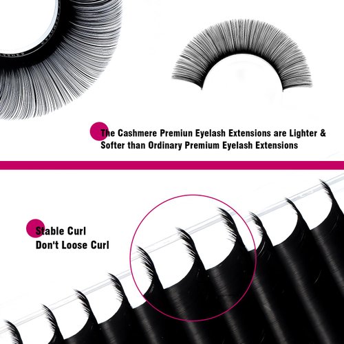 Cashmere Eyelash Extensions 0.03 D Curl 8-16mm Mixed Tray Premium Individual Lash Extensions, Silk Volume & Classic Lashes Soft Matte Dark Professional Eyelashes Extension Salon Use(0.03-D-8-16 mm)