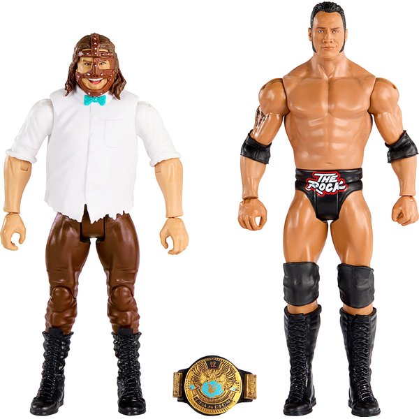 Mattel WWE The Rock vs Mankind Championship Showdown Action Figure 2-Pack with Championship, 6-inch