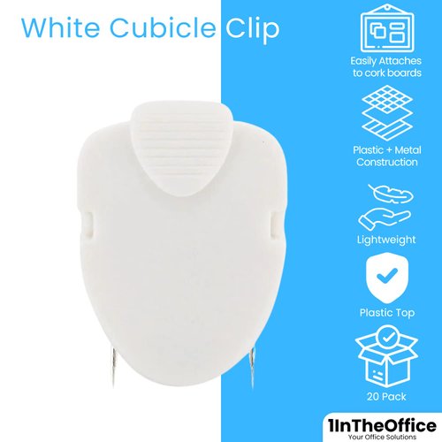 1InTheOffice White Cubicle Wall Clips, Cubicle Clips for Fabric Walls, Cubicle Clips, 20 Pack