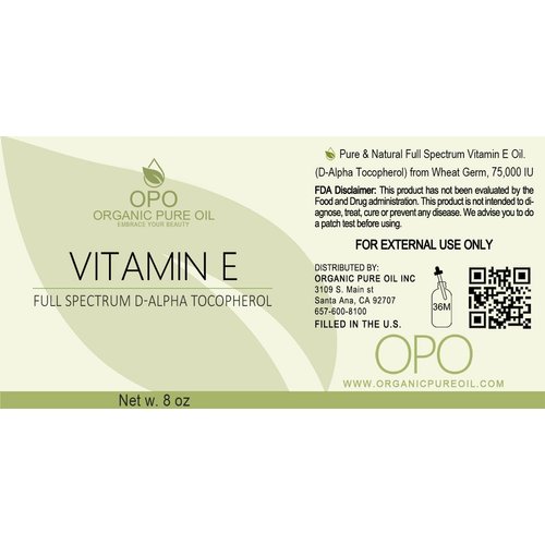 OPO Vitamin E Oil - 100% Pure Full Spectrum D-Alpha Tocopherol 75,000 IU, Derived from Wheat Germ, Soy-Free for Hair Skin Face Body Nails Cuticles Antioxidant (8 oz)