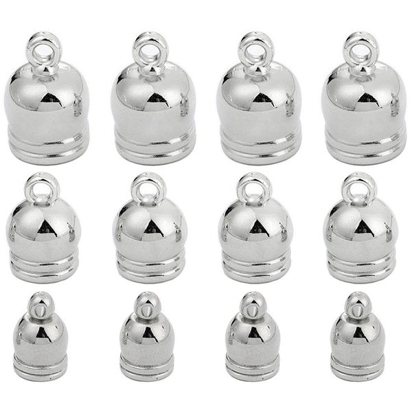 120 Pcs End Caps 6MM 8MM 10MM Leather Cord Ends Caps Glue in Tassel Caps Clasps for DIY Tassel Bracelet Necklace Jewelry Making (Silver)
